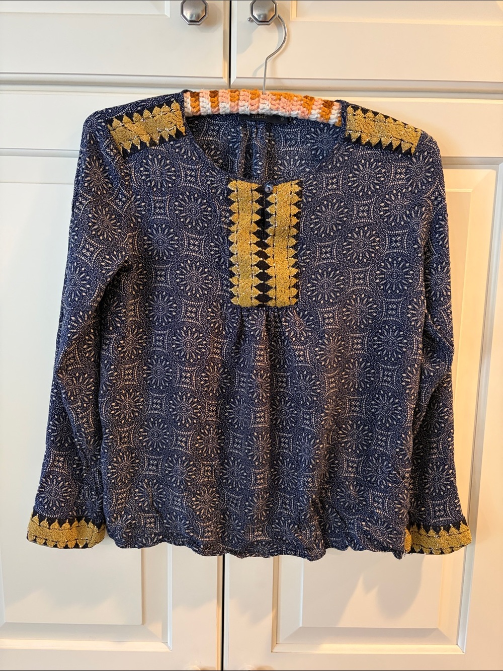 THML Navy Printed Long-Sleeve Tunic with Mustard Trim